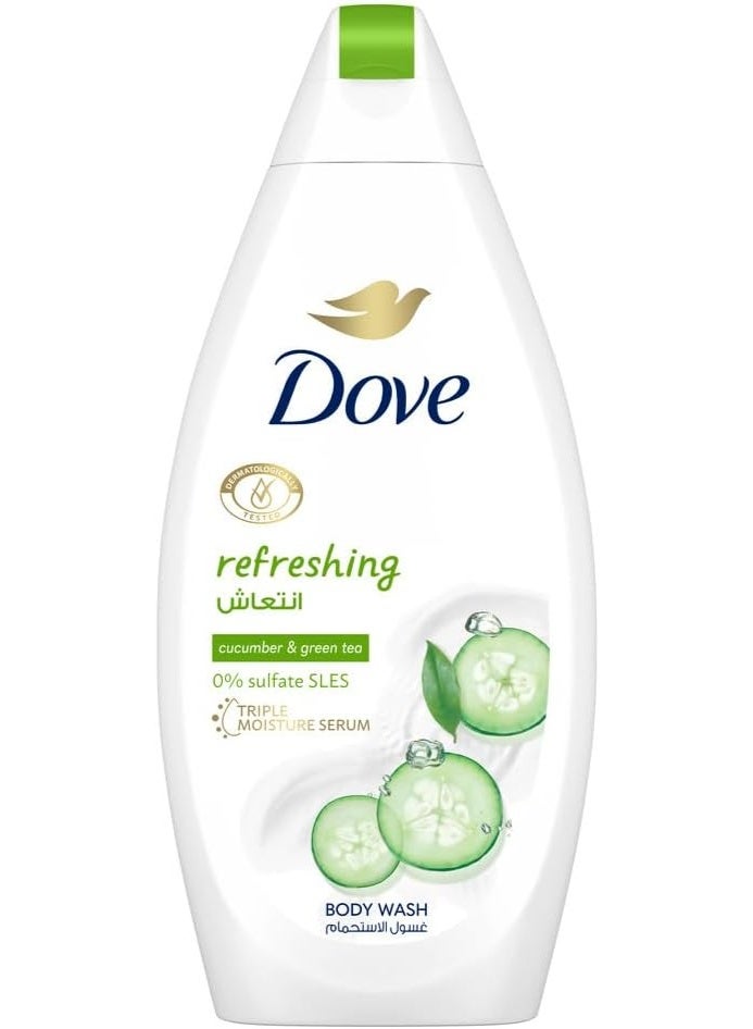 Dove .DOVE Refreshing Body Wash, for instant nourishing, Cucumber and Green Tea, No Sulfates or Parabens, 500ml - Image 1